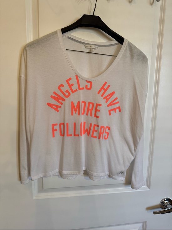 Victoria's Secret Tops - $12 or Bundle 3/$30 - Victoria’s Secret White Long-Sleeve Tee with Coral Graphic